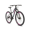 imagem lateral da Bicicleta Aro 29 Absolute Hera Feminina 27v Grupo Shimano na cor preta e roxa
