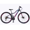 Bicicleta Aro 29 KSW MWZA Feminina 21v Freio a Disco na cor preta e escrita roxa